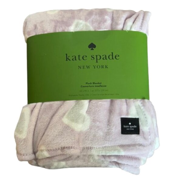 NWT Kate Spade Twin Purple Plush Blanket with Gray and White Hearts 68" X 90" - Picture 1 of 5